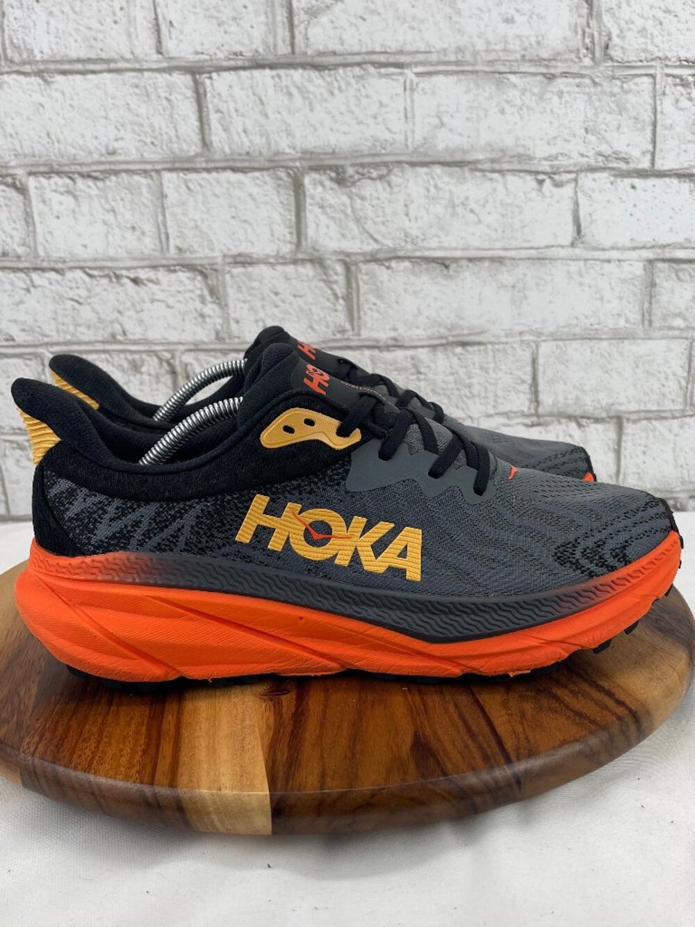 Hoka Men's Gray and Orange Athletic Running Shoes with Yellow Accents - Picture 6 of 16